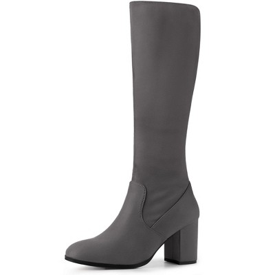 Perphy Women's Round Toe Chunky Heels Side Zip Knee-High Dress Prom Boot