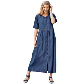 Woman Within Women's Plus Size Petite Short-Sleeve Denim Dress