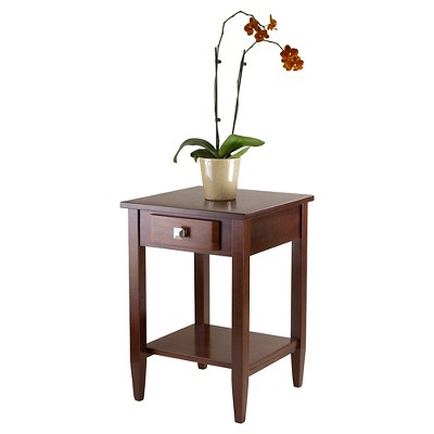 Walnut Rectangular Wood End Table with Storage Drawer