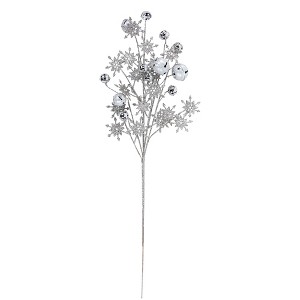 Northlight 34" Silver Jingle Bells and Glitter Snowflakes Artificial Christmas Spray - 1 of 4