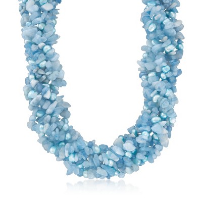 Ross-Simons 5-6mm Blue Cultured Pearl and Milky Aquamarine Torsade Necklace With Sterling Silver Size 18