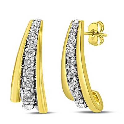Haus of Brilliance 10K Yellow Gold Plated Silver 0.50 Cttw Round Diamond Graduated Huggie Earrings