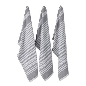 Design Imports  Terry French Variegated Stripe Dishtowel Set 3 Piece, Mineral Gray Stripe, 18X28" - 1 of 4