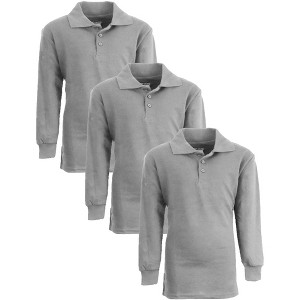 Galaxy Authentic Boy's Slim Fit  Long Sleeve Polo Shirts-3 Pack - 1 of 3