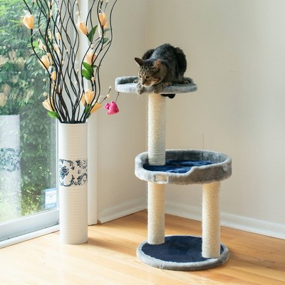 Gray Faux Fur and Sisal 3-Level Cat Tree