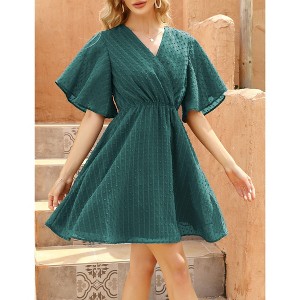 Women's Wrap V-Neck Dot Dress Flutter Sleeve Mini Dress Breathable Summer Dress - 1 of 4