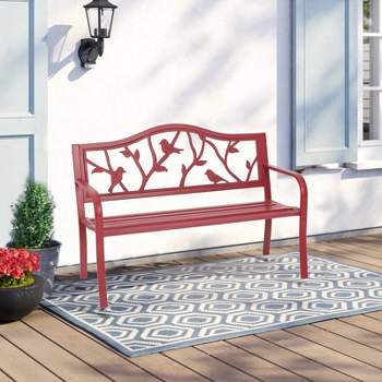 Metal Patio Bench with Steel Frame - Red - Captiva Designs