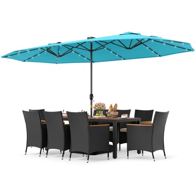 Tangkula 11 PCS Patio Dining Set w/ 15ft Double-Sided Patio Umbrella (Base Included)
