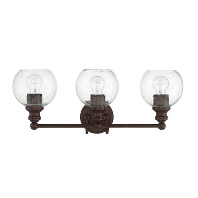 Sunset 3 Light Vanity With Clear Seeded Glass Globe Shades - Provincial Bronze