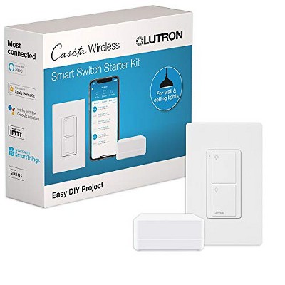 Lutron Caséta Smart Switch Starter Kit with Caséta Smart Hub | Works with Alexa, Apple HomeKit, and the Google Assistant | P-BDG-PKG1WS | White