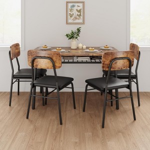 Modern Dining Table Set for 4, 5-Piece Kitchen Table Set with Metal Frame, 4 Padded Chairs & Storage Rack for Small Space, Apartment - 1 of 4