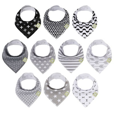 KeaBabies Organic Cotton Baby Bandana Drool Bib Set 10-piece, "MONOS" Gray