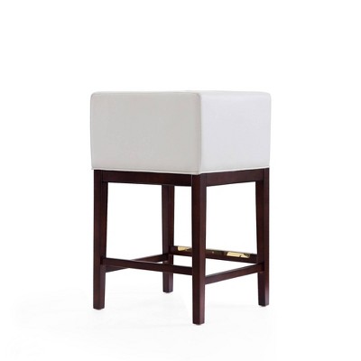 Kingsley 34" Ivory and Dark Walnut Leather Counter Stools, Set of 2