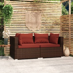 vidaXL Patio Loveseat with Cushions Brown Poly Rattan - 1 of 4