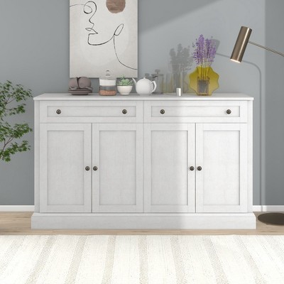 Okak Sideboard Cabinet, Bufft Cabinet with 4 Doors and 2 Drawers, Storage Cabinet for Living Room, Dining Room, Kitchen, Antique White