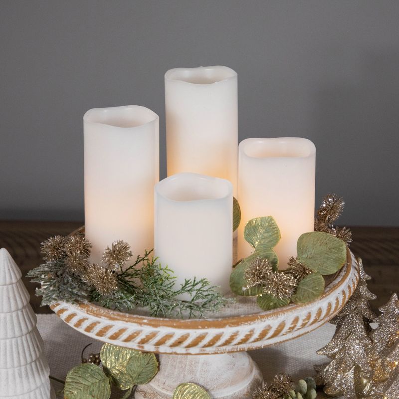 Northlight Set of 4 Solid White Flickering LED Flameless Wax Pillar Candles 7", 3 of 8