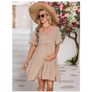 Women's Maternity Casual Dress  Flowy Floral Print, Ruffle leeves - 1 of 4