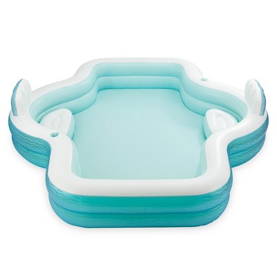 Teal and White 10ft Inflatable Round Party Pool with Cushioned Seating