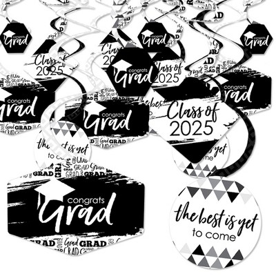 Big Dot of Happiness Black and White Graduation Class of 2025 Decorations Hanging Swirls - Set of 40