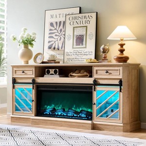 SinCiDo 75" Fireplace TV Stand, Entertainment Center w/ Fireplace, Remote Control, 7 Types of 3D Flames & Led Lights, 2 Drawers, Sliding Barn Door - 1 of 4