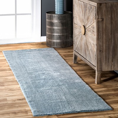 Loni Light Blue Plush Machine Washable Shag Runner Rug