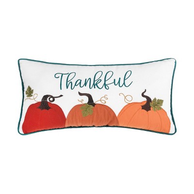 C&F Home 10" x 20" Thankful Pumpkins Applique and Embroidered Small Petite Throw Pillow