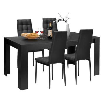 Costway 5pcs Dining Set Wood Table and 4 Fabric Chairs Home Kitchen Modern