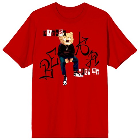 Teddy Drip Please Bear With Me Crew Neck Short Sleeve Red Men's T-shirt ...