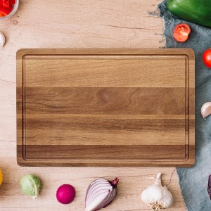 18x12 Large Acacia Wooden Cutting Board for Kitchen, Edge Grain Wood Chopping Board with Juice Groove and Handles, Pre-Oiled Carving Tray for Meat - 1 of 4