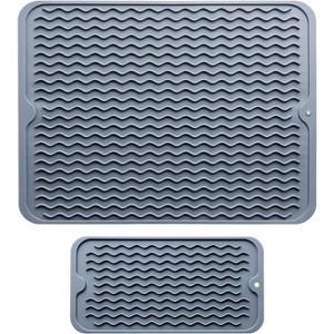 2 Pack Silicone Dish Drying Mat of Non-Slip Silicone Mat Easy Clean Drying Mat Large Heat-Resistant Grey - 1 of 4