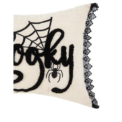 Spooky Black and White Embroidered Halloween Throw Pillow