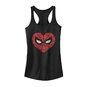 Juniors Womens Marvel Valentine's Day Spider-Man Heart Mask Racerback Tank Top - 1 of 4