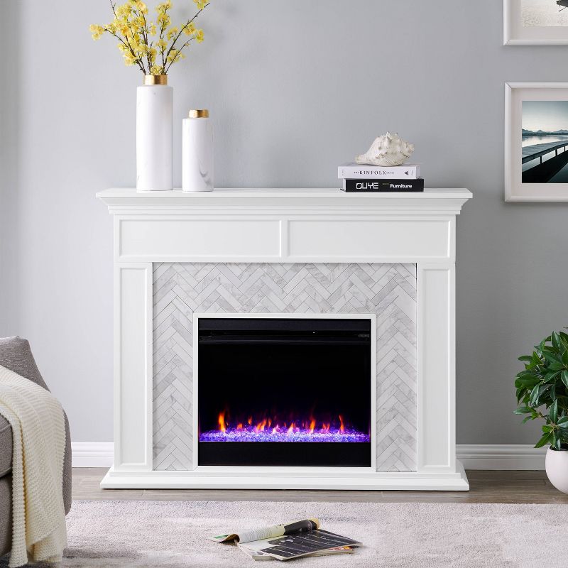 Tenmoor Marble Tiled Fireplace White - Aiden Lane, 1 of 13