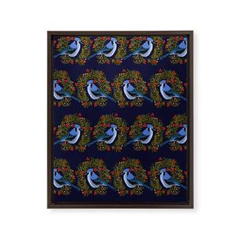 Joy Laforme Christmas Blue Jay Wreaths 8" x 10" Walnut Framed Art Canvas - Society6