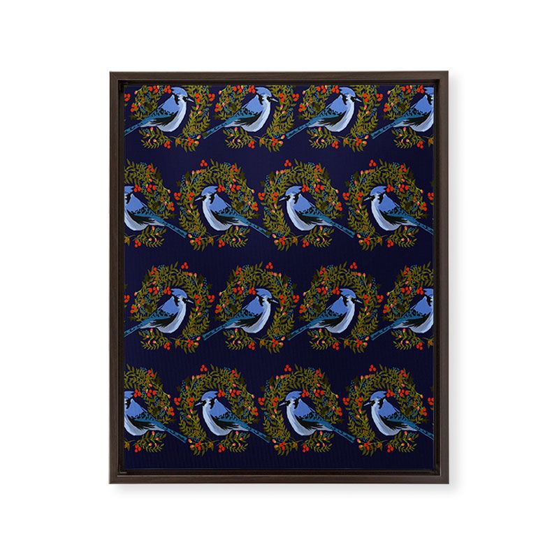 Joy Laforme Christmas Blue Jay Wreaths 8" x 10" Walnut Framed Art Canvas - Society6, 1 of 5