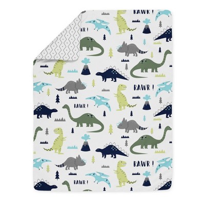 Blue and Green Dinosaur Toddler Bedding Set with Chevron Print