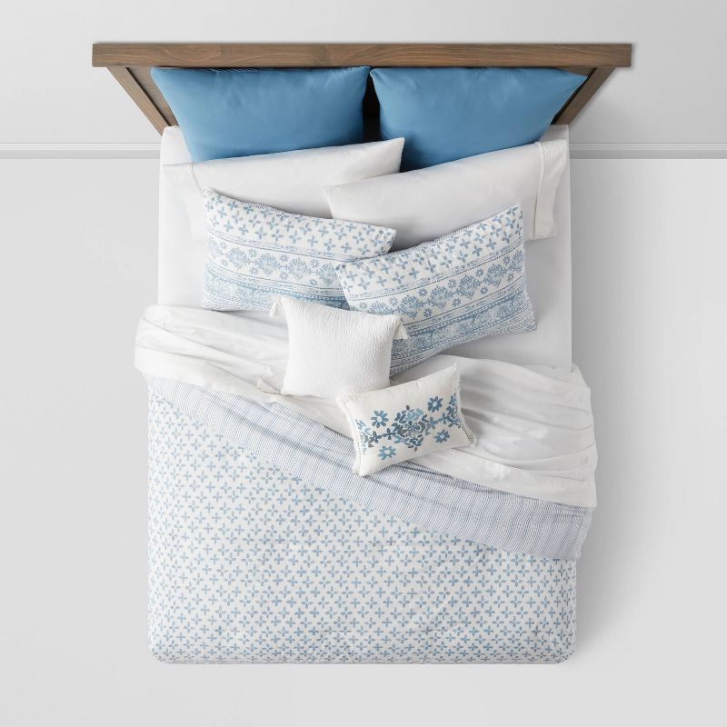 8pc Block Print with Border Comforter Bedding Set Light Blue - Threshold™, 3 of 10
