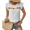 Women's Round Neck Ruffled Sleeveless Blouse Embroidered Floral Shirts Top - 2 of 4