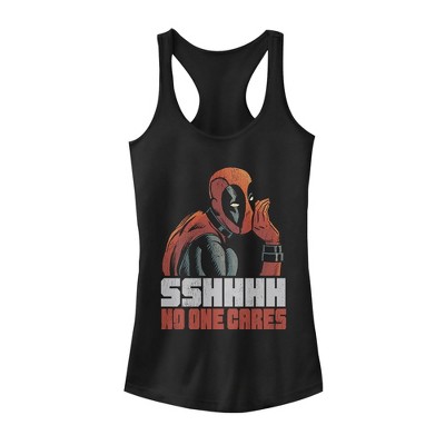 Juniors Womens Marvel Deadpool No One Cares Racerback Tank Top - Black ...