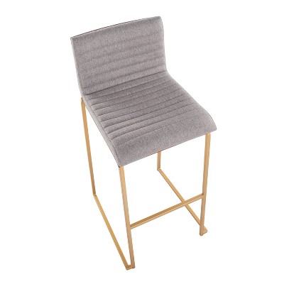 Set of 2 Gray Fabric and Gold Metal Barstools
