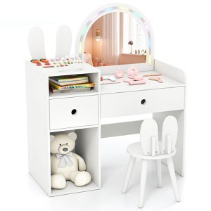 Safstar Princess Bunny Makeup Table w/Lighted Mirror, Open Shelves and Storage Drawers - 1 of 4