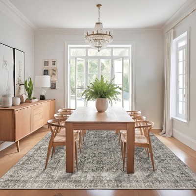 Gray Rectangular 4' x 6' Synthetic Vintage Medallion Area Rug