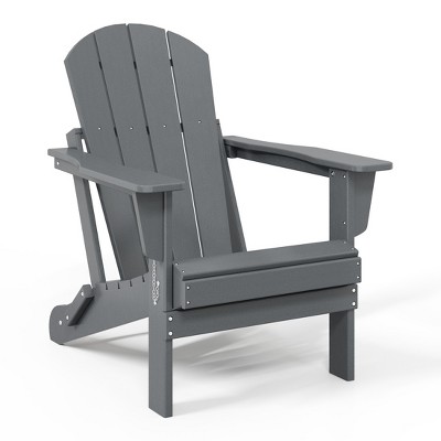 Gray HDPE Outdoor Folding Adirondack Chair with Wide Armrests