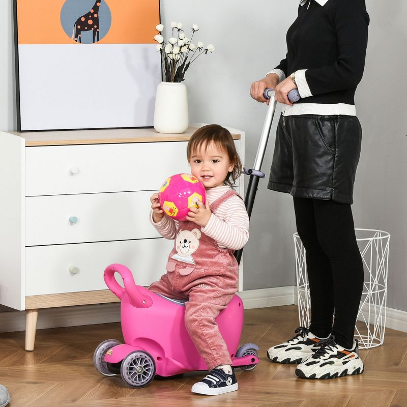 Qaba 3-in-1 Kids Scooter, Sliding Walker & Push Rider, with 3 Balanced Wheels, Adjustable Height, and Removable Storage Seat, Toy Vehicle for 2-6 year Olds, 3 of 9