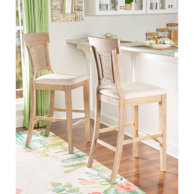 Rylan 30" Gray Wash Finish & Beige Linen Solid Wood Barstool