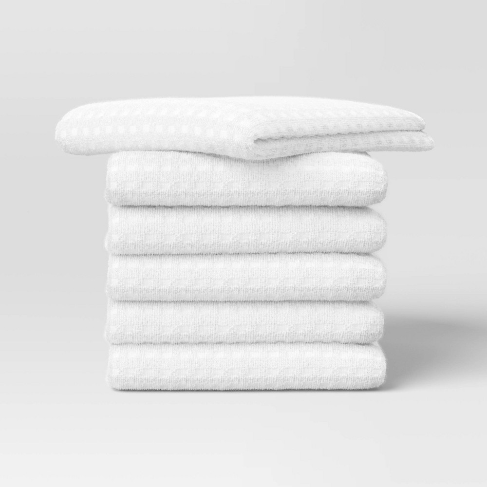 Photos - Other Accessories 6pc Terry Kitchen Towels White - Room Essentials™: Cotton Gingham Check, Dish & Cleaning Towels, OEKO-TEX Certified