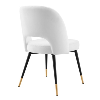 White Velvet Upholstered Side Chair with Metal Legs