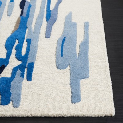Ivory and Blue Hand-Tufted Wool 8' x 10' Abstract Area Rug