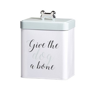 Amici Pet Marley Metal Treats Storage Canister w/ Bone Design Lid, 96 oz. , White Green Black - 1 of 4