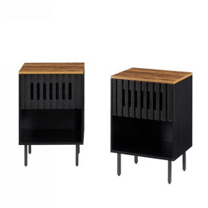GlasFlength Nightstands Set of Two Modern Mid Century Bedside Tables with Grille Doors and Metal Legs for Bedroom, Brown, 18.9"*15.8"*21.5" - 1 of 4